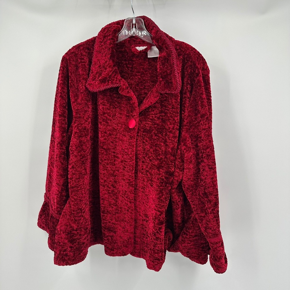 Womens Plush Chenille‎ Jacket 2X Burgundy Cozy Luxe Lounge Layer Deep Red